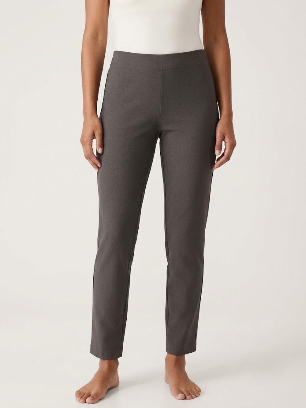 NWT Eileen Fisher Slim Ankle in Rye Washable Stretch Crepe Pull-on Pants PL